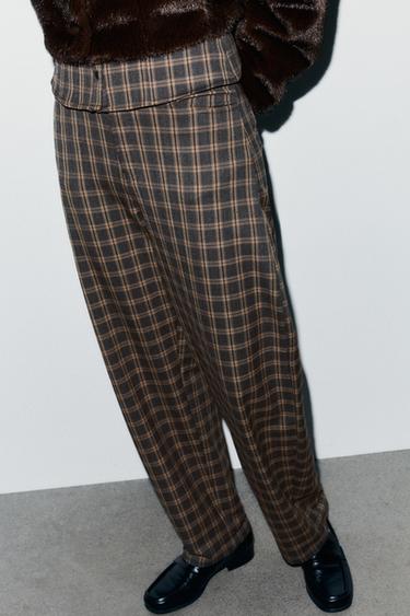 PANTALÓN BALLOON CUADROS - Gris / Tostado de Zara