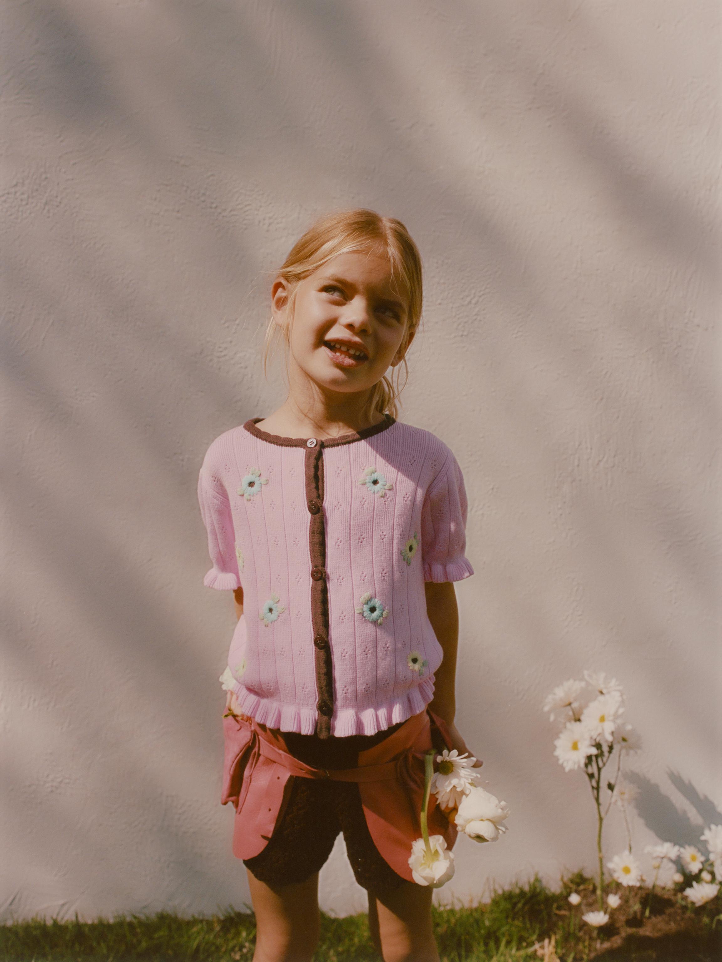 CONTRAST FLORAL EMBROIDERED KNIT TOP MADE WITH LIBERTY FABRIC — Pink / Lilac