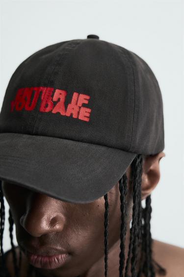 WASHED CAP WITH PRINTED TEXT - Anthracite grey by Zara - Image 2