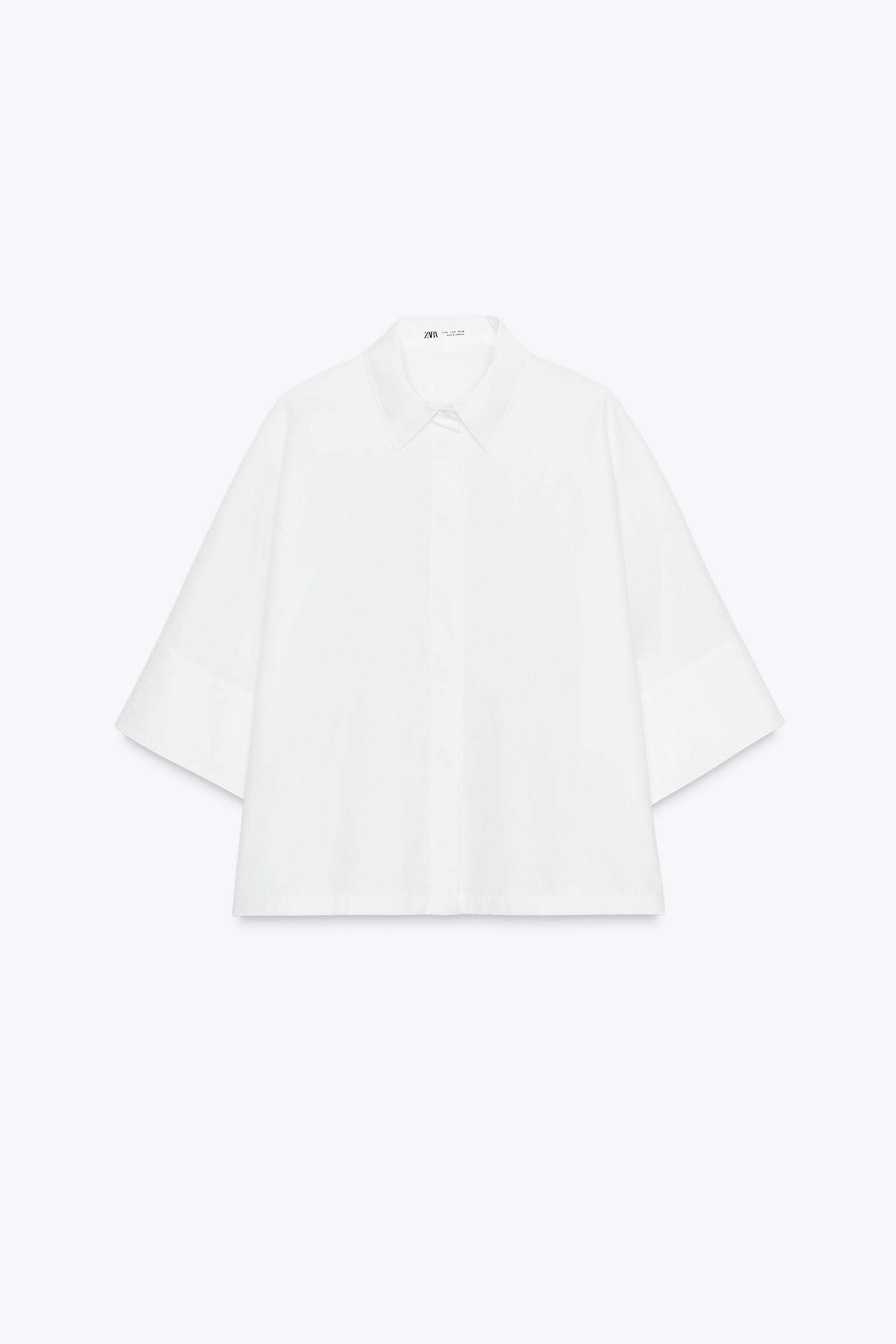 zara ザラ　zw ポプリンシャツ Lサイズ　ホワイト ZW COLLECTION ポプリンシャツ - ホワイト | ZARA Japan / 日本