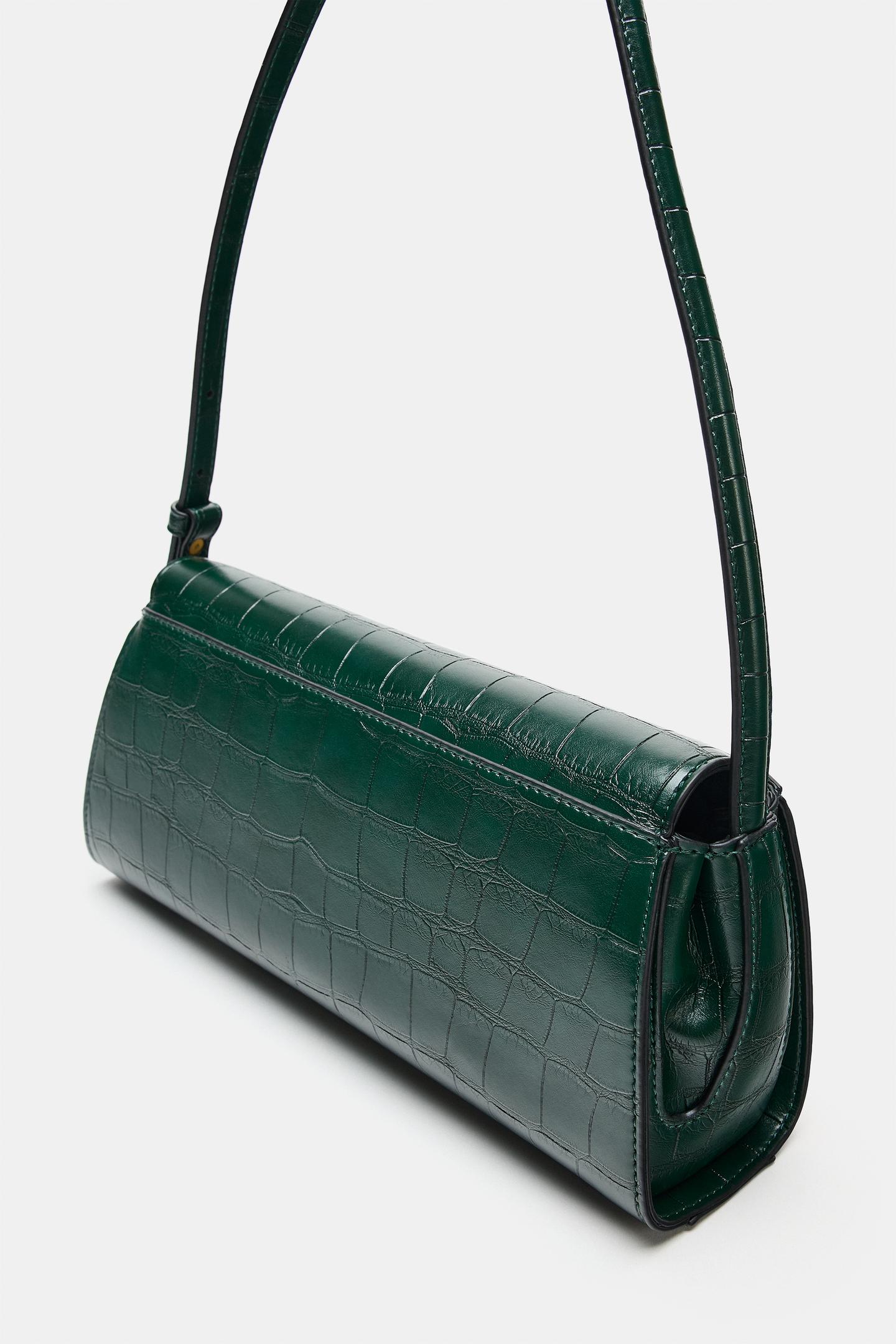 Женская сумка Zara Embossed Effect Shoulder, цвет: Зелёный — фото 5
