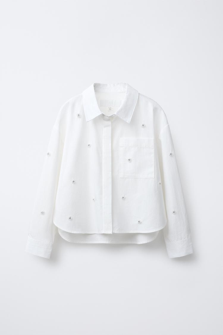 Camisa Blanca Camisas Cuello Bebe Zara CAMISA FLOR BRILLO Blanco