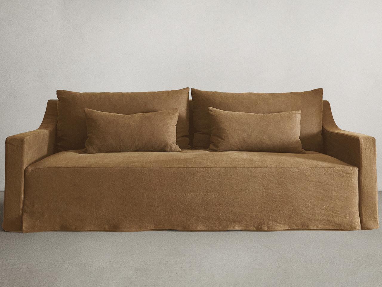SOFA WITH REMOVABLE WASHED LINEN COVER — Brick