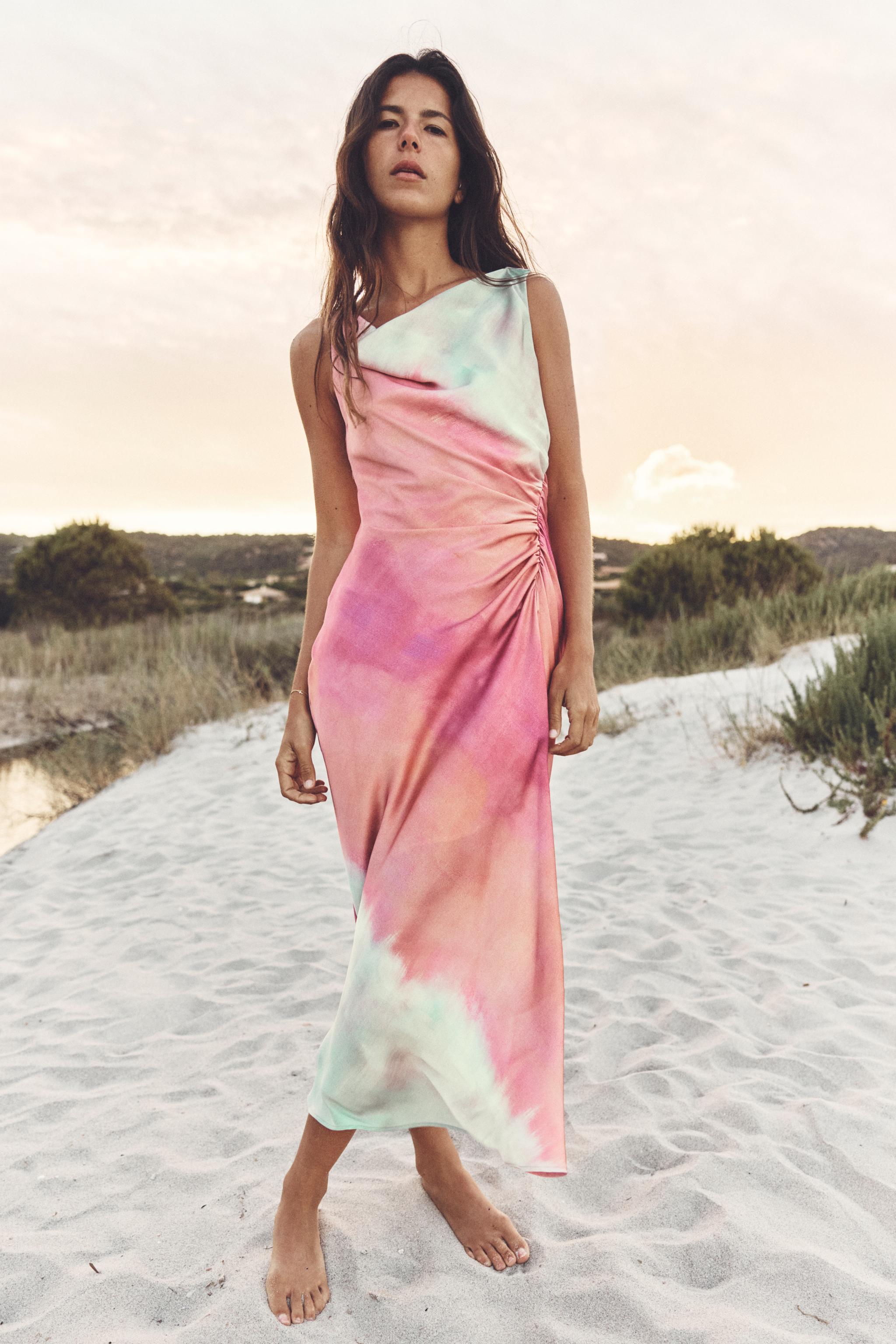 zara tie dye satin dress Zara Tie Dye Satin Effect Dress by Zara