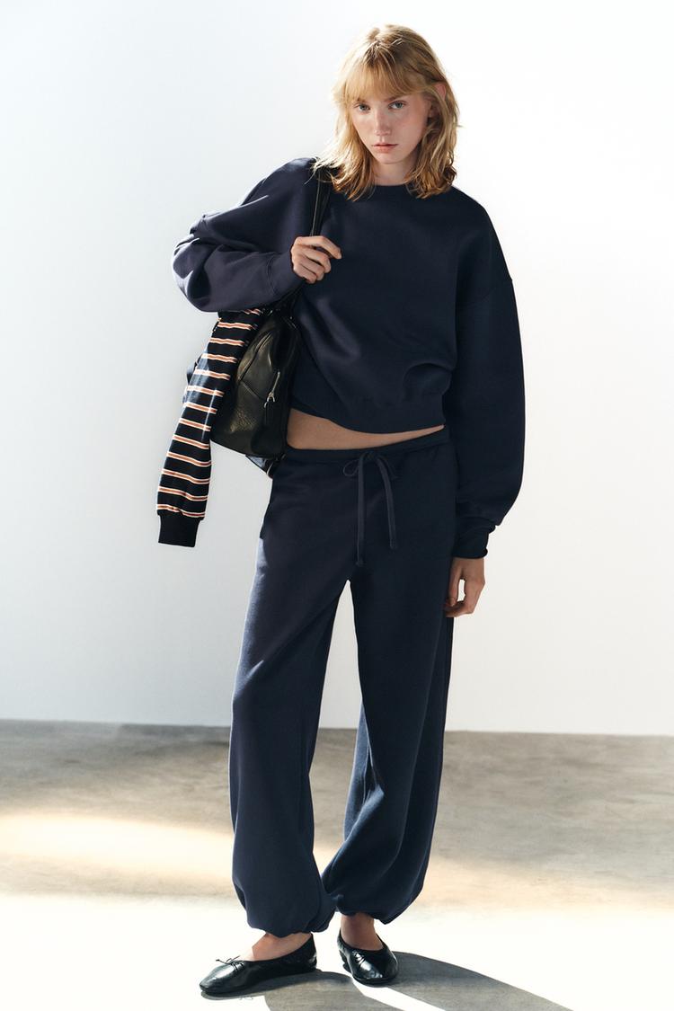 BASIC STRAIGHT PLUSH TROUSERS WITH ADJUSTABLE HEM