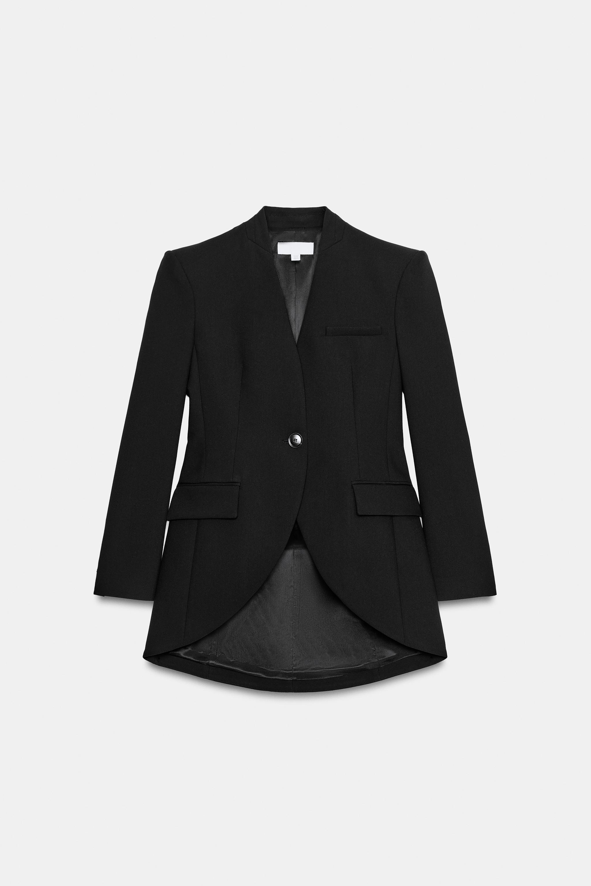 ASYMMETRIC FITTED BLAZER WITH SHOULDER PADS — Black