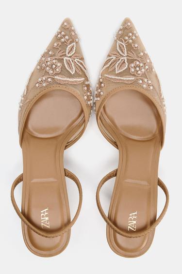 CHAUSSURES OUVERTES À L'ARRIÈRE EN MESH BRODÉ - Marron de Zara - Image 5