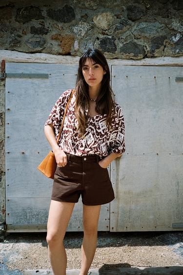 Z1975 MOM FIT MID-WAIST SHORTS - Brown by Zara