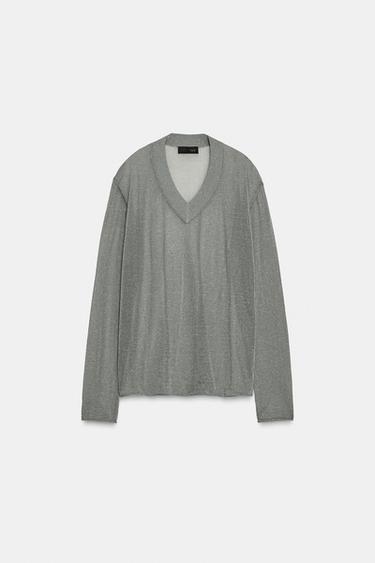 كنزة صوف OVERSIZE بحياكة خيوط معدنية - رمادي الخاص بـ Zara