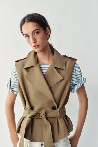 GILET CROISÉ À CEINTURE - Kaki de Zara - Image 1