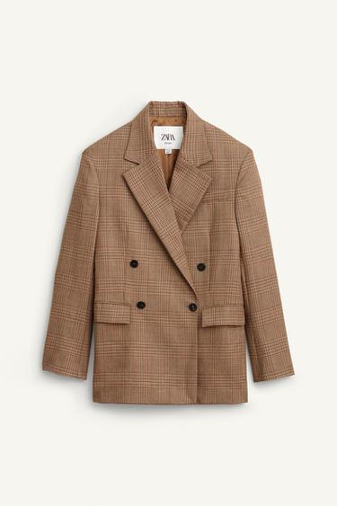 Zara 100% WOOL PLAID BLAZER LIMITED EDITION - Brown
