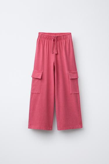 Zara WASHED EFFECT WIDE LEG CARGO PANTS - Raspberry