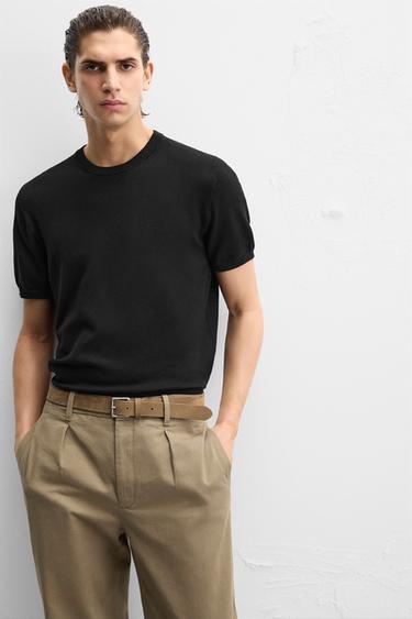 T-SHIRT EN MAILLE MÉLANGE VISCOSE - Noir de Zara - Image 4