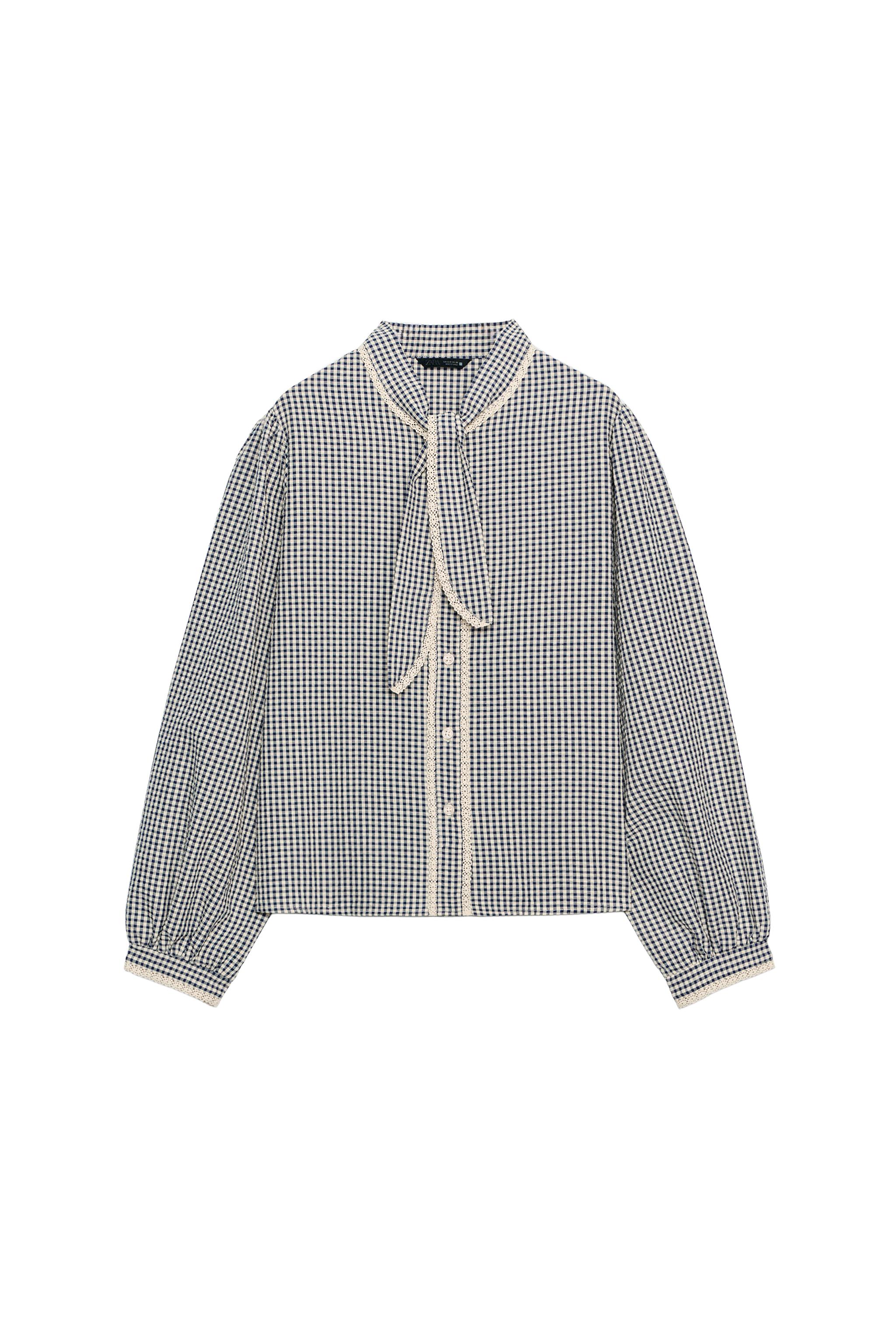 BLUSA CUADROS LAZO PUNTILLA