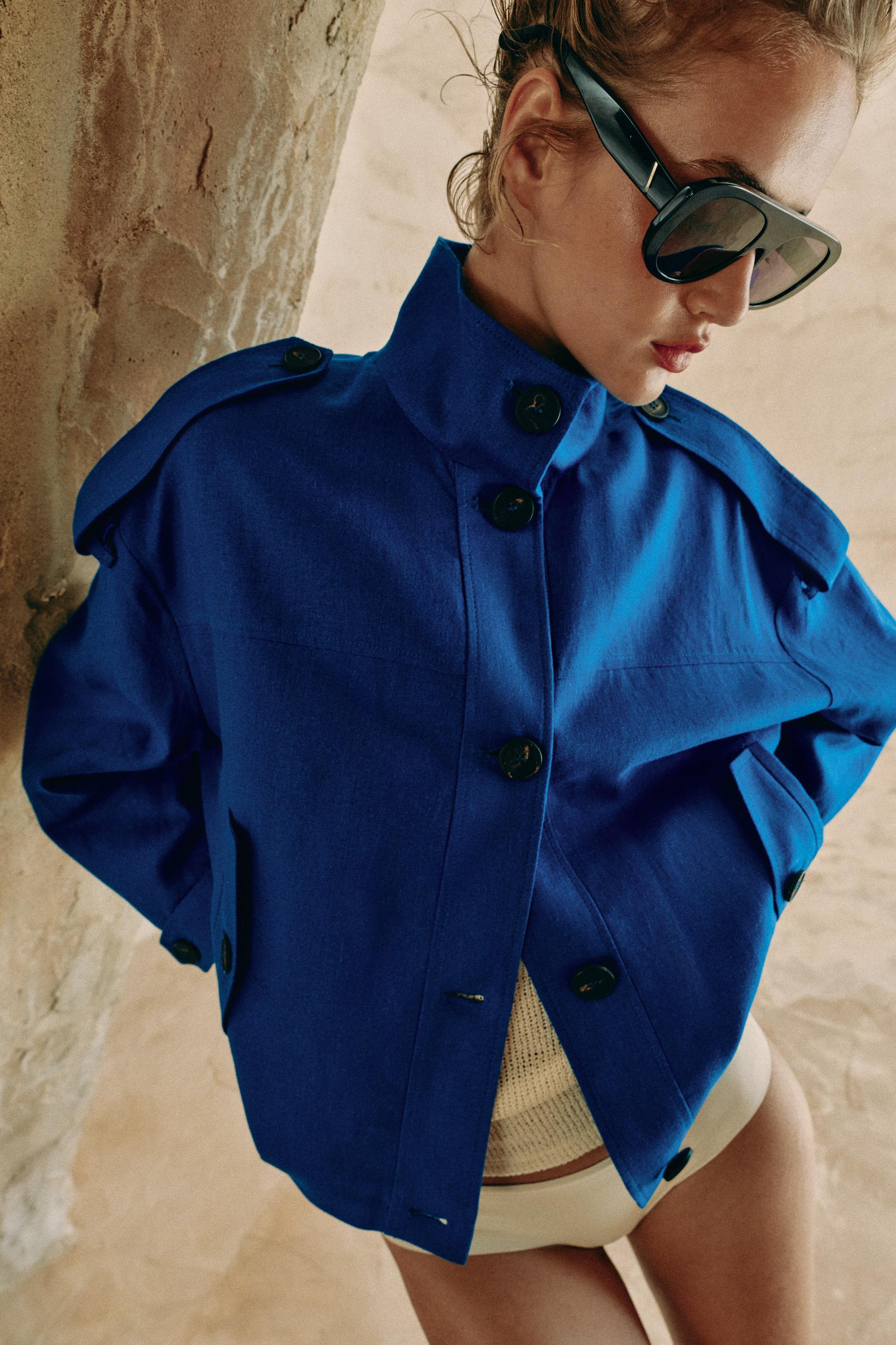 HIGH COLLAR LINEN JACKET