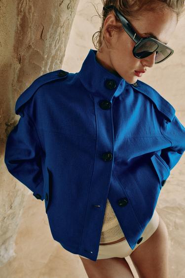 HIGH NECK LINEN BLEND JACKET - Cobalt by Zara