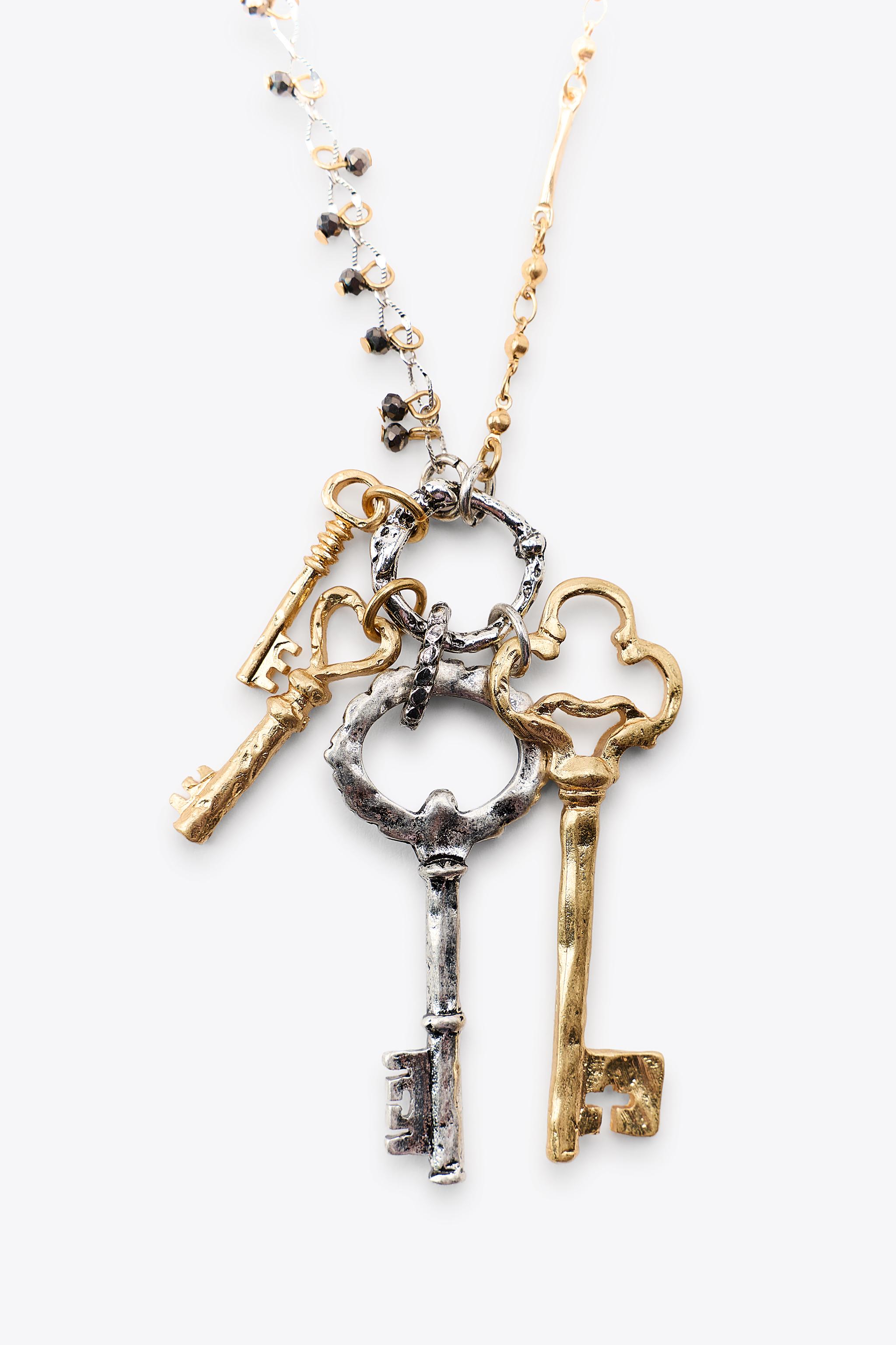 2-PACK OF COMBINATION PLATE AND KEY NECKLACES - Gold / Silver