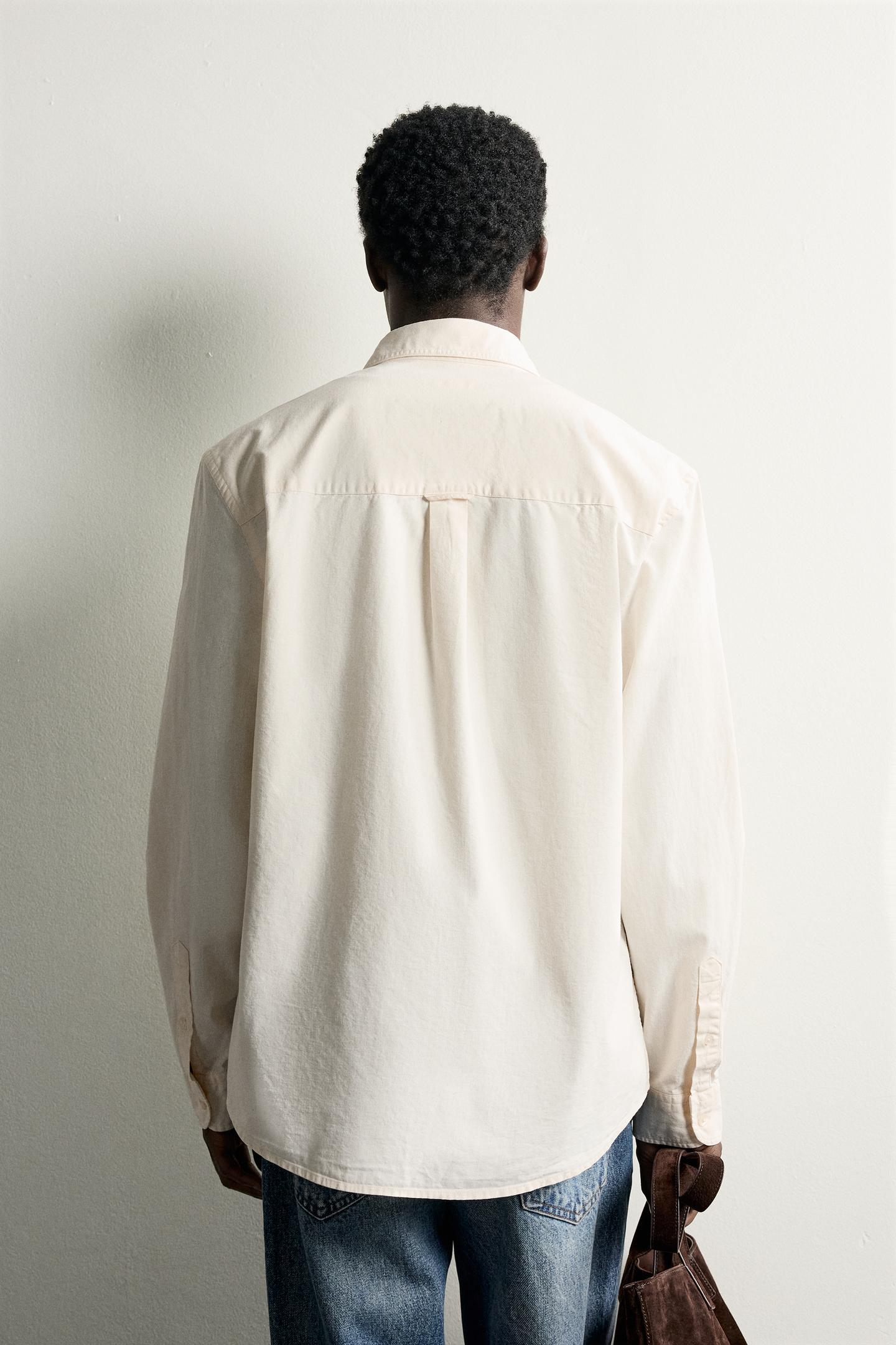 Мужская рубашка Zara Regular Fit Pocket, цвет: Экрю — фото 3