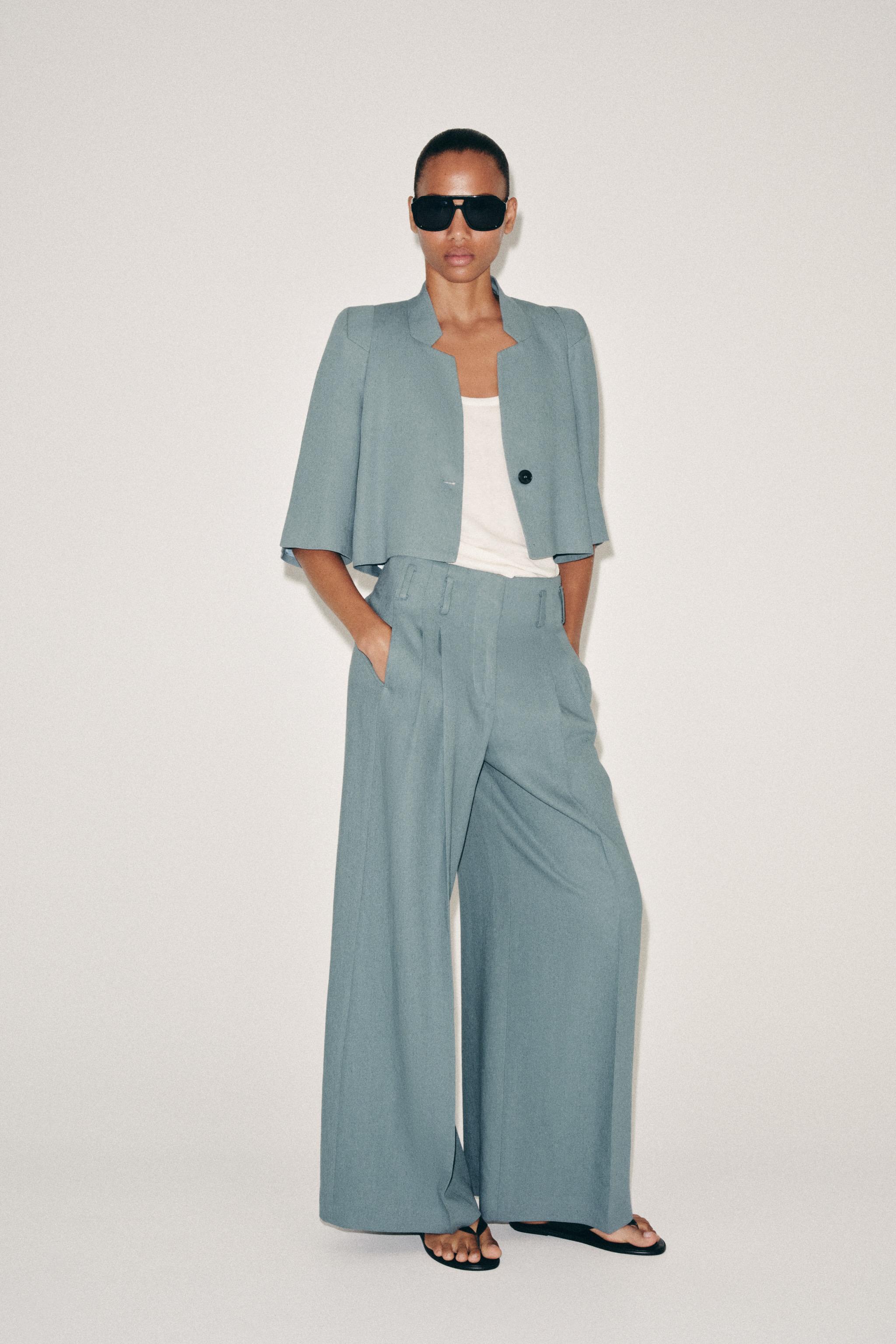 Zara ZW COLLECTION CROPPED LINEN BLAZER