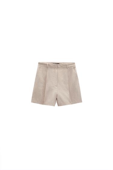 LINEN BLEND HIGH-WAIST BERMUDA SHORTS