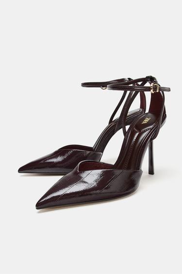 FAUX-PATENT SLINGBACK SHOES WITH STRAPS - Burgundy Red by Zara - Image 4