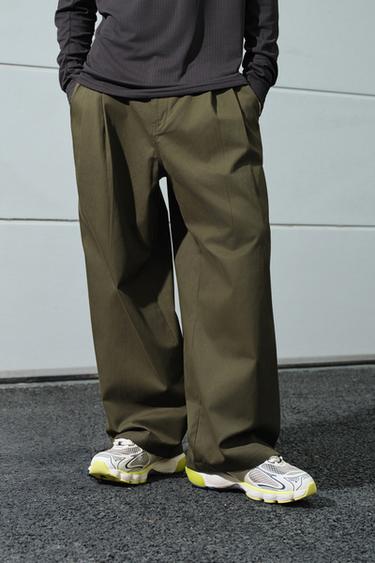 Zara 寬管休閒長褲 - 卡其色
