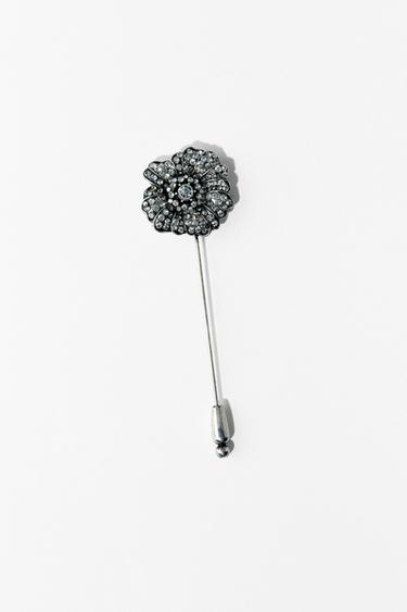 Zara SPARKLY FLORAL PIN BROOCH - Silver