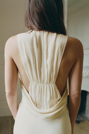 LONG COMBINED SATIN DRESS - Light ecru by Zara
