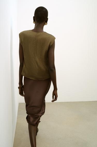 SATIN KNOT TOP - Khaki by Zara - Image 3