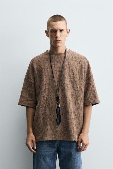 Zara IRREGULAR TEXTURED SWEATSHIRT - Brown