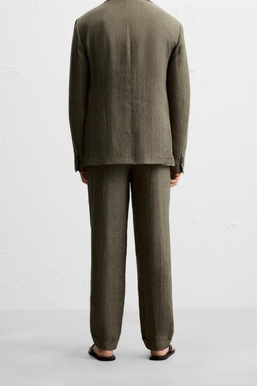 PANTALON DE COSTUME 100 % LIN - Kaki foncé de Zara - Image 2