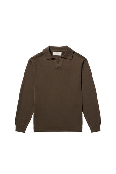 COTTON/HEMP KNIT POLO SHIRT - Black / Brown by Zara