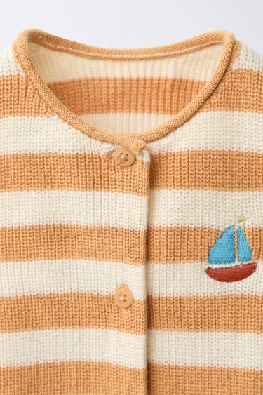 KNITTED STRIPED ROMPER WITH EMBROIDERED BOAT - Ecru by Zara - Image 2