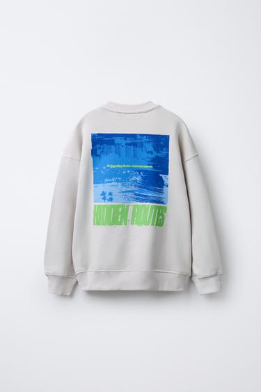 PRINTED SWEATSHIRT WITH LABEL - Grey de Zara - Image 1