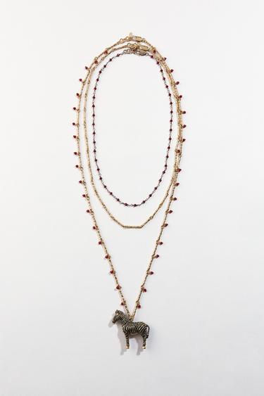 Zara 3-PACK OF ZEBRA BEAD NECKLACES - Golden