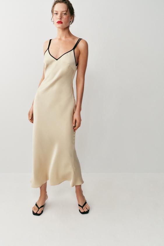 SATIN MIDI DRESS WITH CONTRAST PIPING from Zara - $59.90