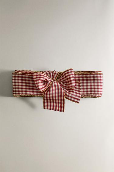 CHECK CHRISTMAS GIFT BOW RIBBON - Red by Zara