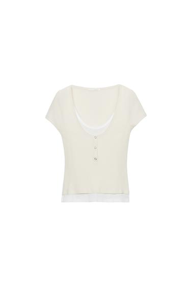 LAYERED-EFFECT HENLEY T-SHIRT - Ecru by Zara