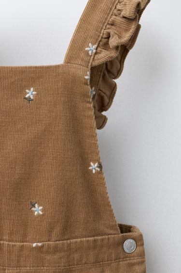 CORDUROY LONG DUNGAREES WITH EMBROIDERED FLOWERS - Mid-camel by Zara - Image 2