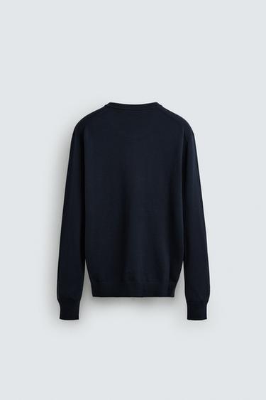 TEXTURED COTTON SWEATER - Dark navy by Zara - Image 7