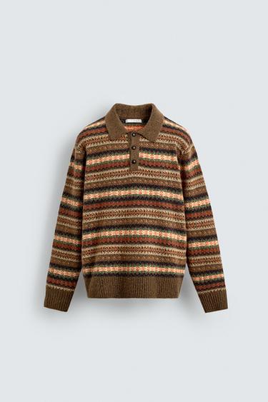 POLO MAGLIA JACQUARD GEOMETRICO - Marrone di Zara