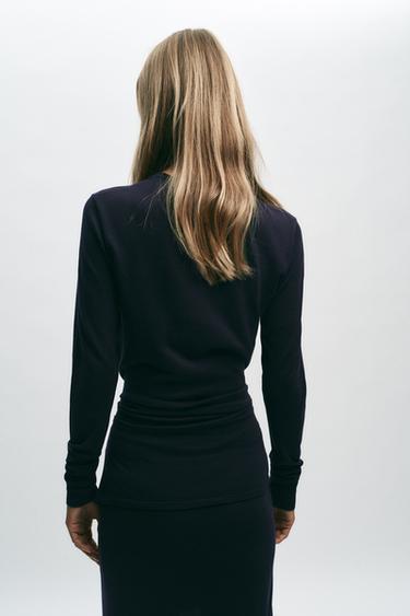 PLAIN KNIT SWEATER WITH KNOT - Navy blue by Zara - Image 4