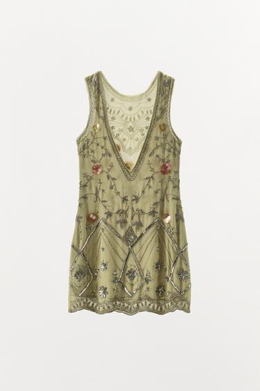 LIMITED EDITION BEAD AND SEQUIN DRESS - Olive green by Zara - Image 3