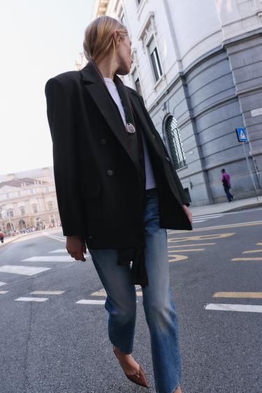 Zara Z1975 MID-RISE CROPPED JEANS - Blue