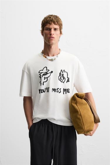 CAMISETA COM ESTAMPA COMBINANDO - Branco da Zara