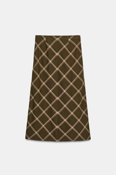RUFFLE CHECK MIDI SKIRT - Khaki by Zara - Image 2