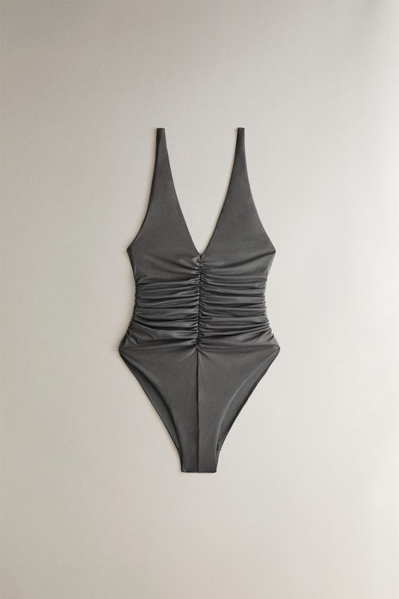 Zara GATHERED BEACH SWIMSUIT - Gray - Image 0