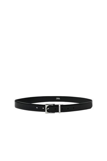 100% LEATHER BELT WITH GEOMETRIC BUCKLE - Black by Zara