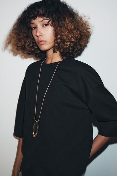 RUSTIC THREE-QUARTER SLEEVE T-SHIRT - Charcoal by Zara