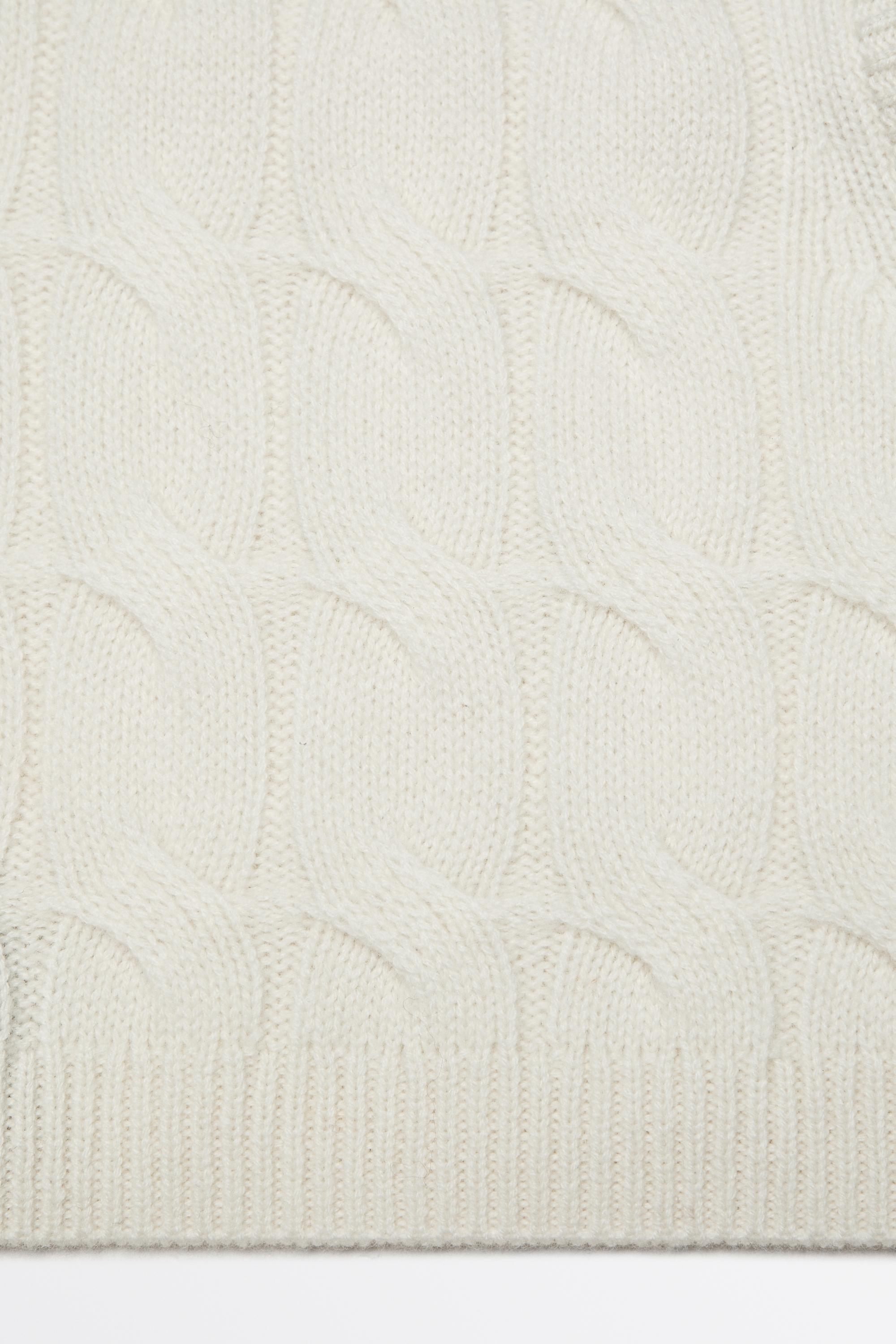 Cotton blend cable-knit balaclava with tie